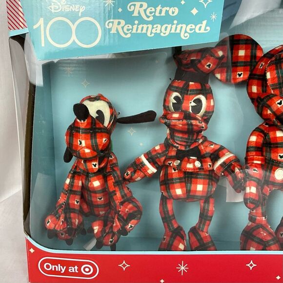 Disney Retro Plaid Fleece Plush Collector Set of 5 Fab 5 Mickey Mouse New - Picture 4 of 12